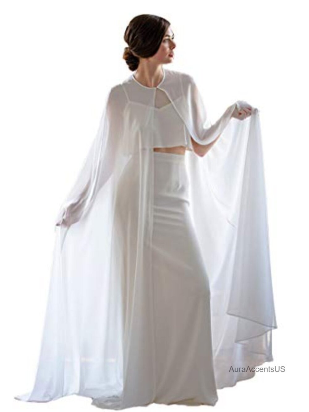 Women's Chiffon Bridal Cape Wedding Veil Cloak Long Train